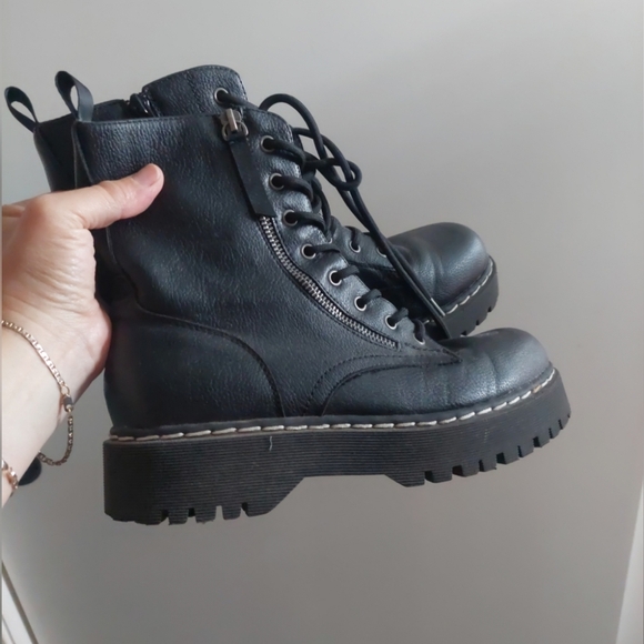 90s Y2K Union Bay Combat Boots Lace/Zip Up Lug Sole Punk Goth Grunge Metal 9 - Picture 3 of 11